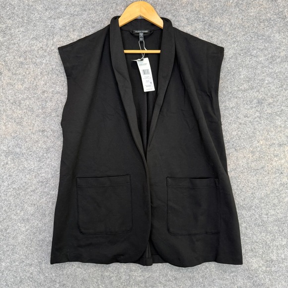 Eileen Fisher Jackets & Blazers - Eileen Fisher High Collar Long Vest Womens Small Open Pockets Sleeveless Organic